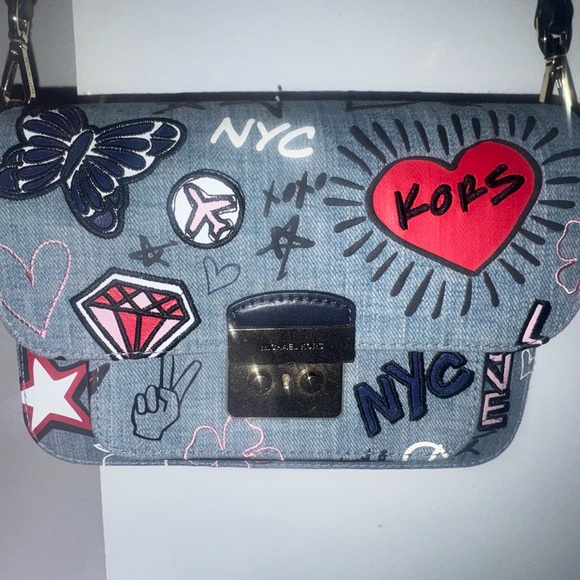 Michael Kors denim&navy leather Graphic Crossbody Bag - Picture 1 of 4